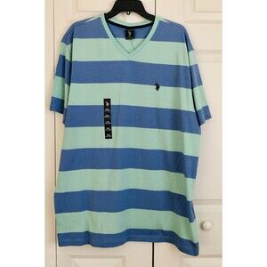 US Polo Assn.  Shirt Men's XXL 2XL Blue/Green Striped Short Sleeve V Neck 194